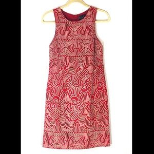 Nicole Miller 100% Silk Red/Silver Sheath Dress